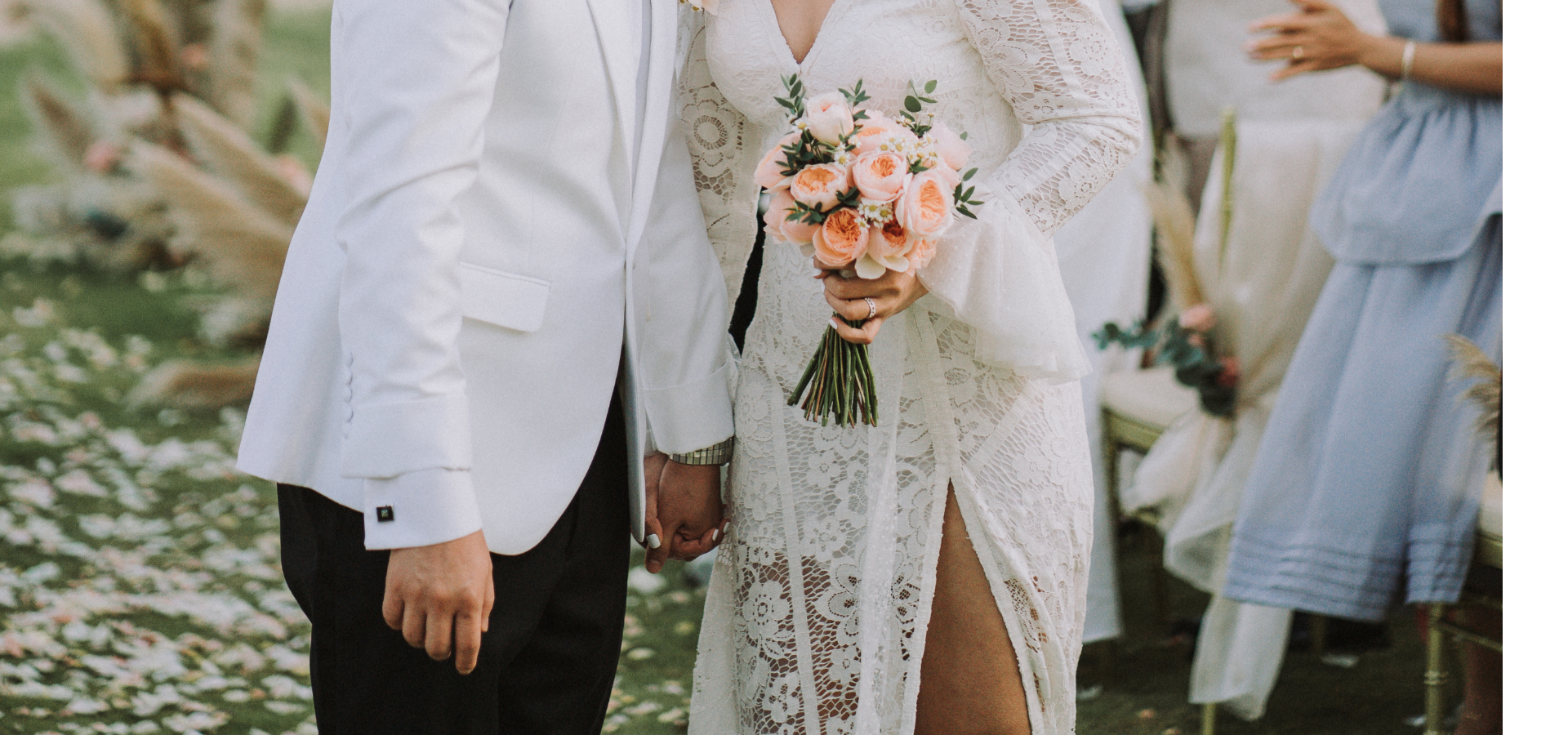Bride and groom at an outdoor wedding
